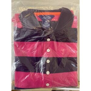 Hunt club men's long sleeve rugby polo XL purple Fuchsia Striped preppy NOS